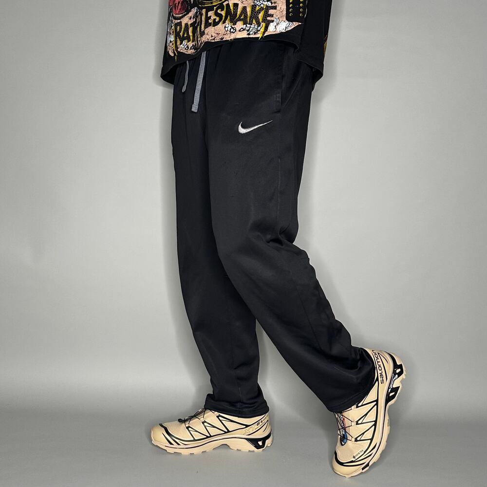 Vintage Y2K Nike Sweatpants Mens M Baggy Wide Leg Black Grey Swoosh Polyester